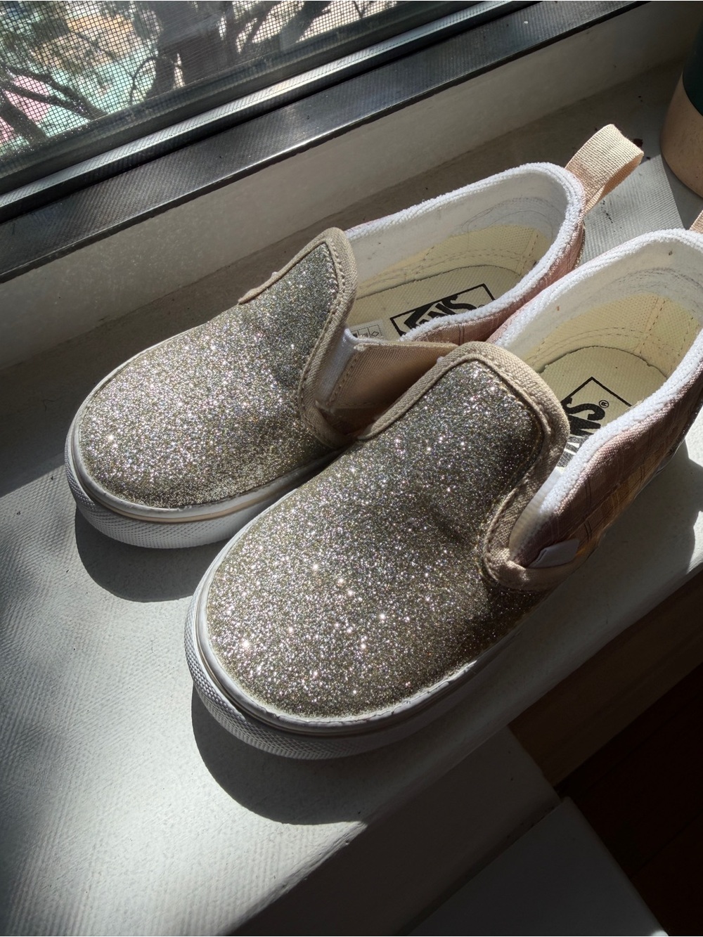 Vans Kids Slip-On Glitter Sneakers - Gold Glitter